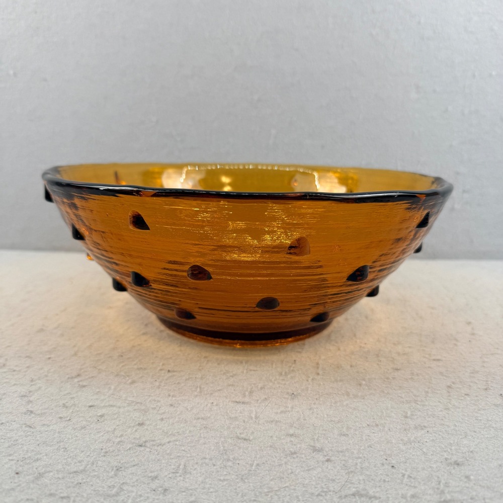 Blenko 925 Amber Glass Bowl Hank Adams Studded Brutalist